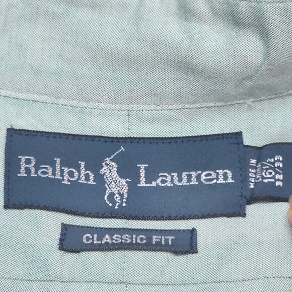 Ralph Lauren Classic Fit Green Men's‎ Button Up Shirts Sz 16.5 32/33 - Picture 5 of 7
